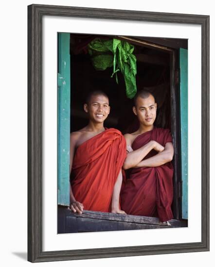 Novice Monk with Food Bowl and Utensils at Pathain Monastery, Sittwe, Burma, Myanmar-Nigel Pavitt-Framed Photographic Print