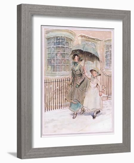 Now and Then Ladies Pass in their Pattens-Hugh Thomson-Framed Giclee Print