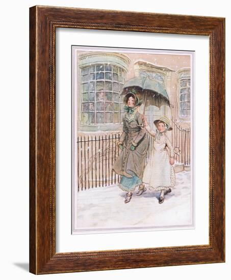 Now and Then Ladies Pass in their Pattens-Hugh Thomson-Framed Giclee Print
