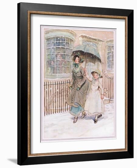 Now and Then Ladies Pass in their Pattens-Hugh Thomson-Framed Giclee Print