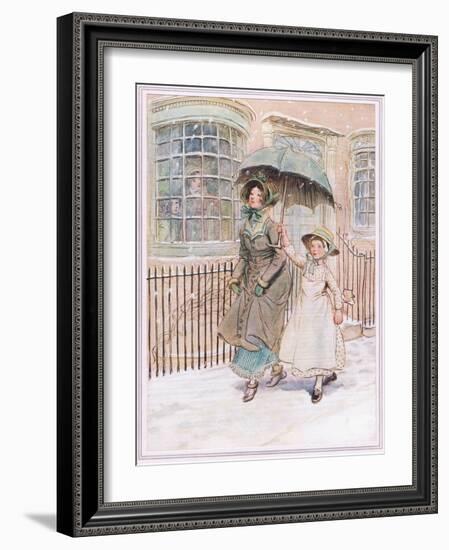 Now and Then Ladies Pass in their Pattens-Hugh Thomson-Framed Giclee Print