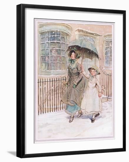 Now and Then Ladies Pass in their Pattens-Hugh Thomson-Framed Giclee Print