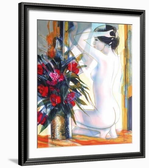 Nu au bouquet-Jean-Baptiste Valadie-Framed Premium Edition