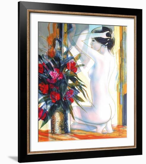 Nu au bouquet-Jean-Baptiste Valadie-Framed Premium Edition