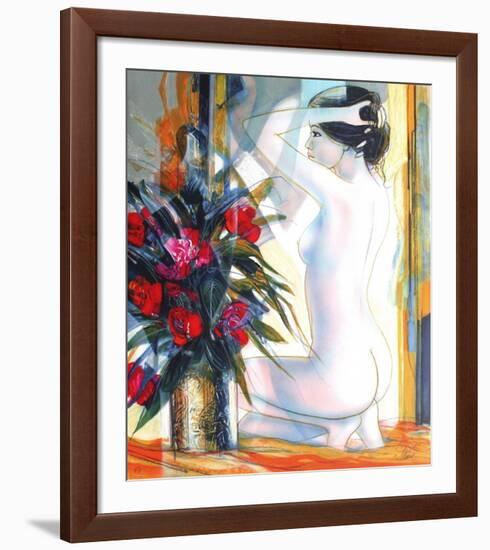 Nu au bouquet-Jean-Baptiste Valadie-Framed Premium Edition