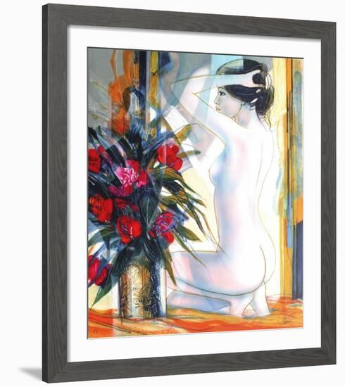 Nu au bouquet-Jean-Baptiste Valadie-Framed Premium Edition