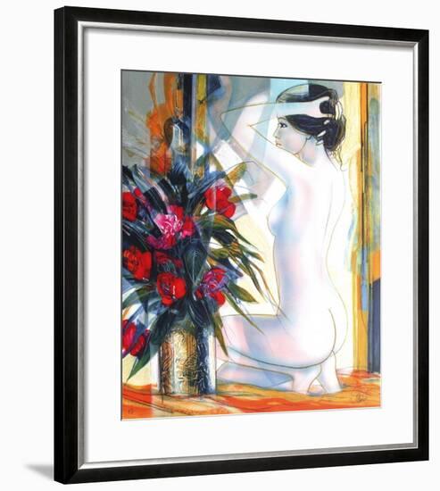 Nu au bouquet-Jean-Baptiste Valadie-Framed Premium Edition