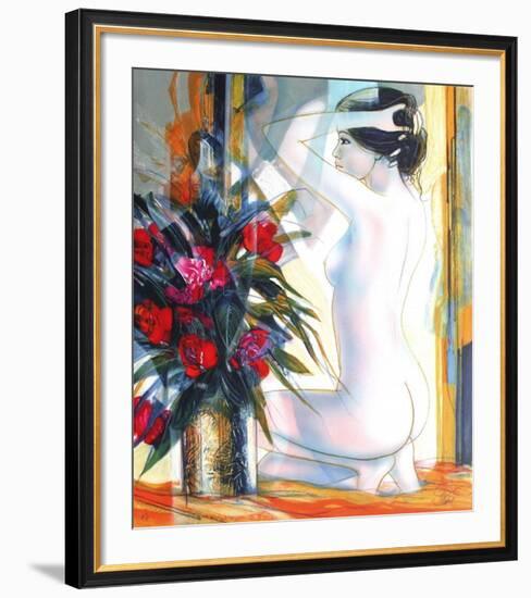 Nu au bouquet-Jean-Baptiste Valadie-Framed Premium Edition