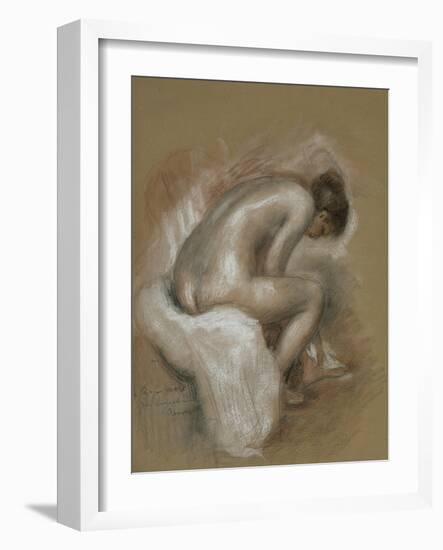 Nu féminin assis, s'essuyant le pied gauche-Pierre-Auguste Renoir-Framed Giclee Print