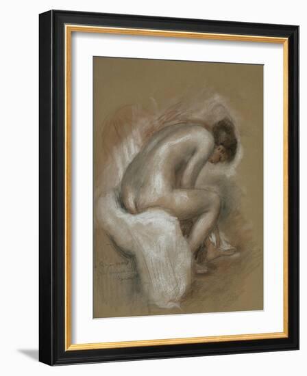 Nu féminin assis, s'essuyant le pied gauche-Pierre-Auguste Renoir-Framed Giclee Print