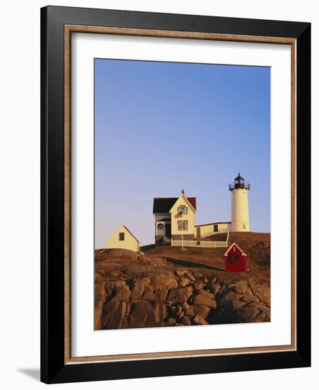 Nubble Lighthouse at Sunset, Cape Neddick, York, Maine, USA-Walter Bibikow-Framed Photographic Print