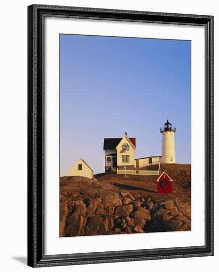 Nubble Lighthouse at Sunset, Cape Neddick, York, Maine, USA-Walter Bibikow-Framed Photographic Print