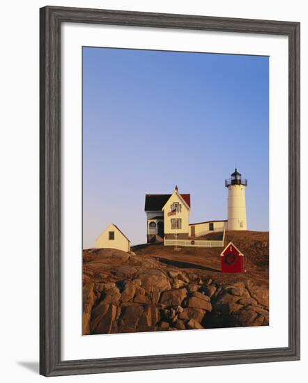 Nubble Lighthouse at Sunset, Cape Neddick, York, Maine, USA-Walter Bibikow-Framed Photographic Print