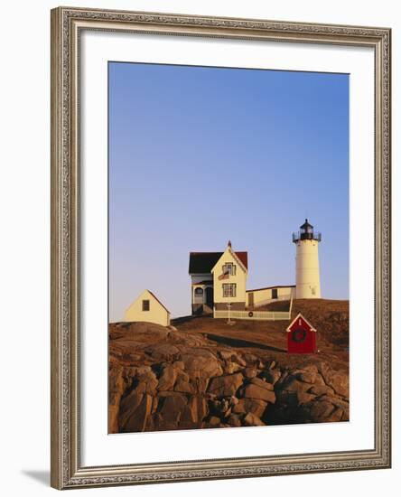 Nubble Lighthouse at Sunset, Cape Neddick, York, Maine, USA-Walter Bibikow-Framed Photographic Print