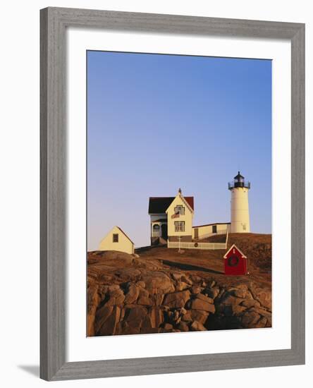 Nubble Lighthouse at Sunset, Cape Neddick, York, Maine, USA-Walter Bibikow-Framed Photographic Print