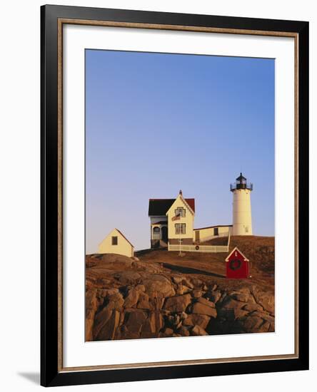 Nubble Lighthouse at Sunset, Cape Neddick, York, Maine, USA-Walter Bibikow-Framed Photographic Print