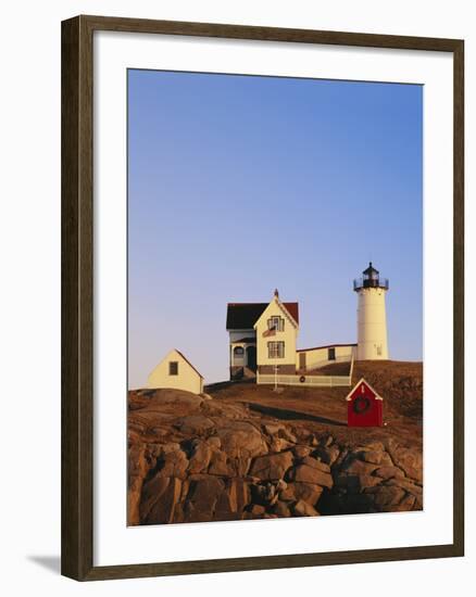 Nubble Lighthouse at Sunset, Cape Neddick, York, Maine, USA-Walter Bibikow-Framed Photographic Print