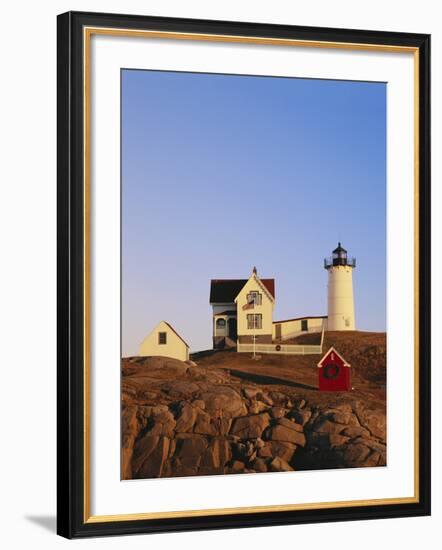 Nubble Lighthouse at Sunset, Cape Neddick, York, Maine, USA-Walter Bibikow-Framed Photographic Print