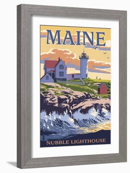 Nubble Lighthouse - York, Maine-Lantern Press-Framed Premium Giclee Print