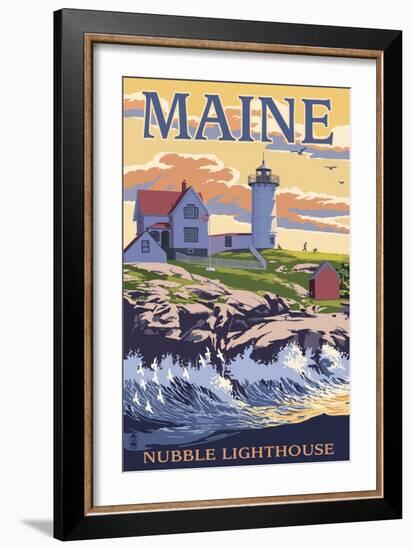 Nubble Lighthouse - York, Maine-Lantern Press-Framed Premium Giclee Print