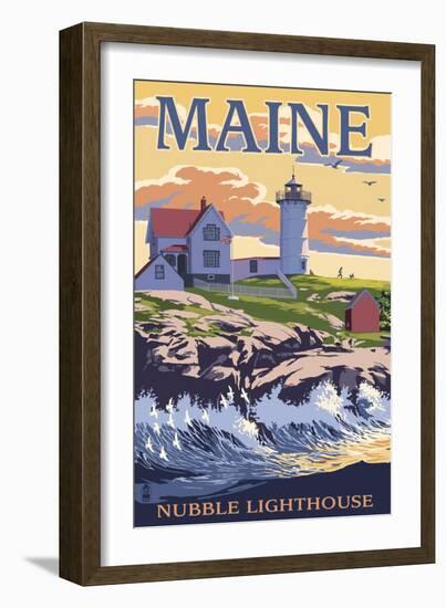 Nubble Lighthouse - York, Maine-Lantern Press-Framed Art Print
