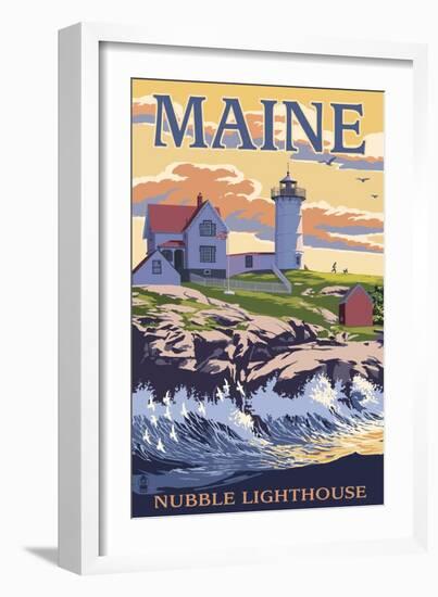 Nubble Lighthouse - York, Maine-Lantern Press-Framed Art Print