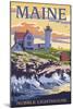 Nubble Lighthouse - York, Maine-Lantern Press-Mounted Art Print