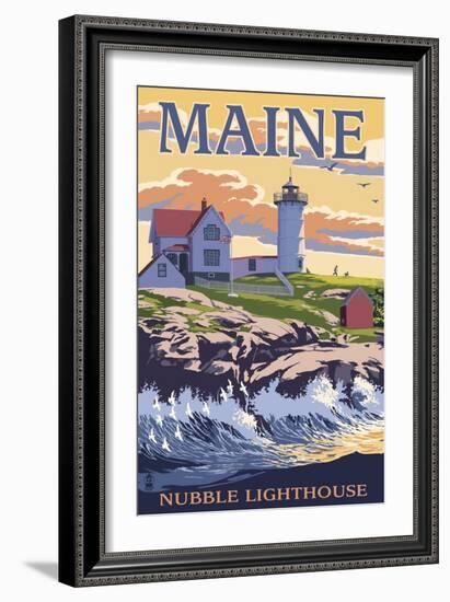 Nubble Lighthouse - York, Maine-Lantern Press-Framed Art Print