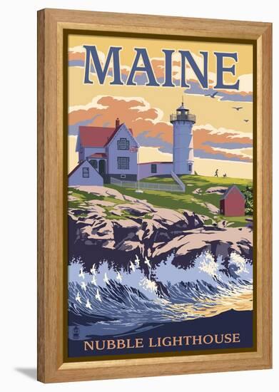 Nubble Lighthouse - York, Maine-Lantern Press-Framed Stretched Canvas