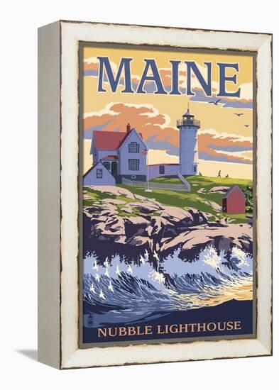 Nubble Lighthouse - York, Maine-Lantern Press-Framed Stretched Canvas