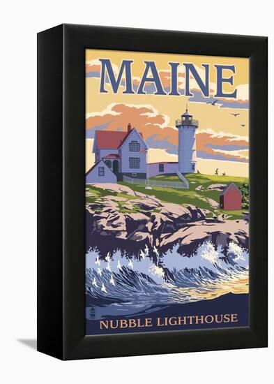 Nubble Lighthouse - York, Maine-Lantern Press-Framed Stretched Canvas