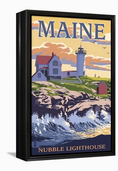 Nubble Lighthouse - York, Maine-Lantern Press-Framed Stretched Canvas