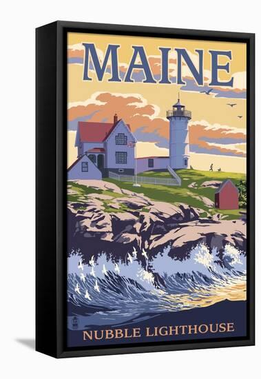 Nubble Lighthouse - York, Maine-Lantern Press-Framed Stretched Canvas