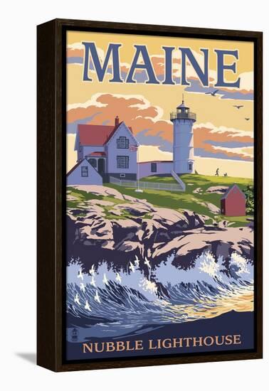 Nubble Lighthouse - York, Maine-Lantern Press-Framed Stretched Canvas