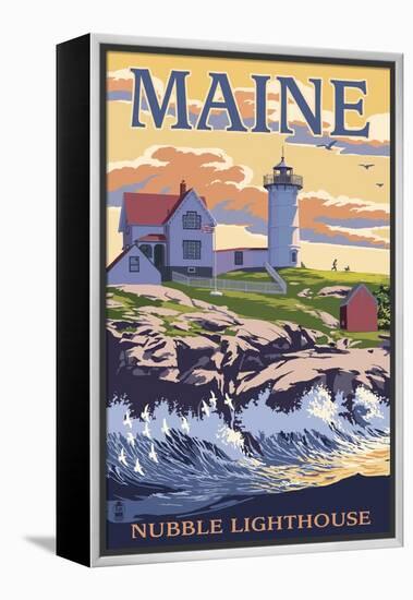 Nubble Lighthouse - York, Maine-Lantern Press-Framed Stretched Canvas