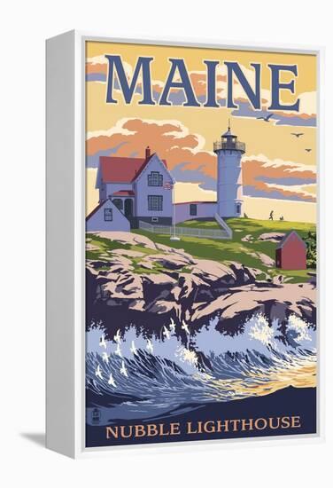 Nubble Lighthouse - York, Maine-Lantern Press-Framed Stretched Canvas