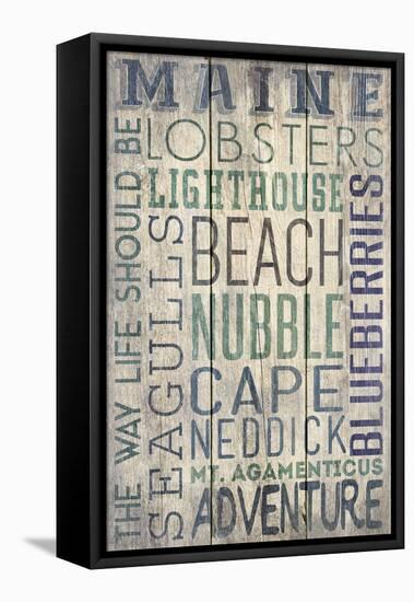 Nubble - Maine - Barnwood Typography-Lantern Press-Framed Stretched Canvas