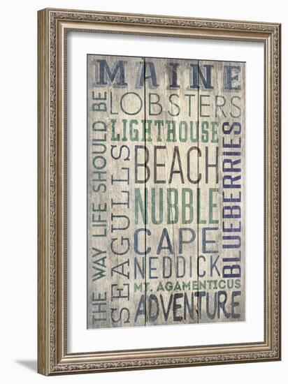 Nubble - Maine - Barnwood Typography-Lantern Press-Framed Art Print