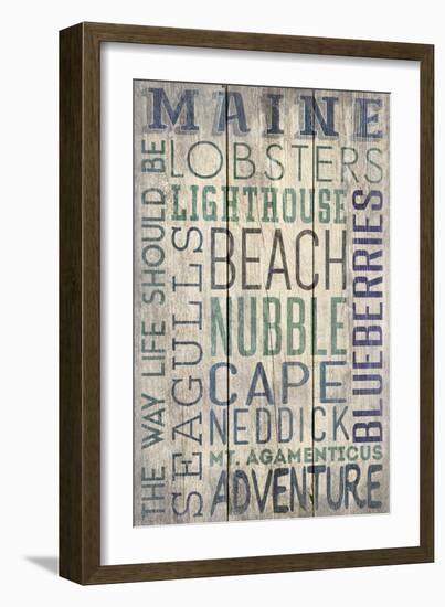 Nubble - Maine - Barnwood Typography-Lantern Press-Framed Art Print