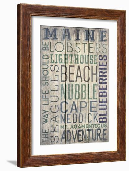 Nubble - Maine - Barnwood Typography-Lantern Press-Framed Art Print