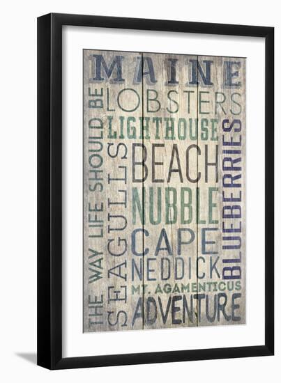 Nubble - Maine - Barnwood Typography-Lantern Press-Framed Art Print