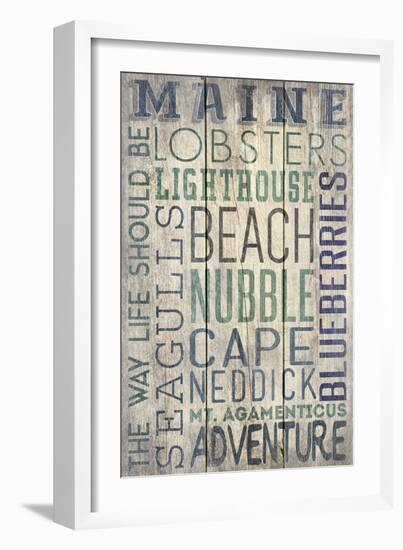 Nubble - Maine - Barnwood Typography-Lantern Press-Framed Art Print