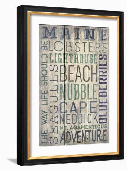 Nubble - Maine - Barnwood Typography-Lantern Press-Framed Art Print