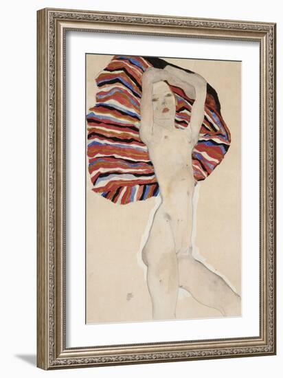 Nude Against Coloured Material, 1911-Egon Schiele-Framed Giclee Print