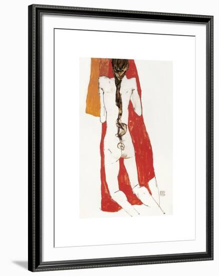 Nude Back of Woman with Long Plait, C. 1913-Egon Schiele-Framed Serigraph