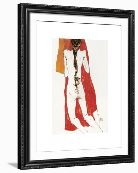 Nude Back of Woman with Long Plait, C. 1913-Egon Schiele-Framed Serigraph