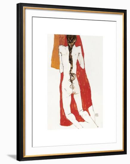 Nude Back of Woman with Long Plait, C. 1913-Egon Schiele-Framed Serigraph