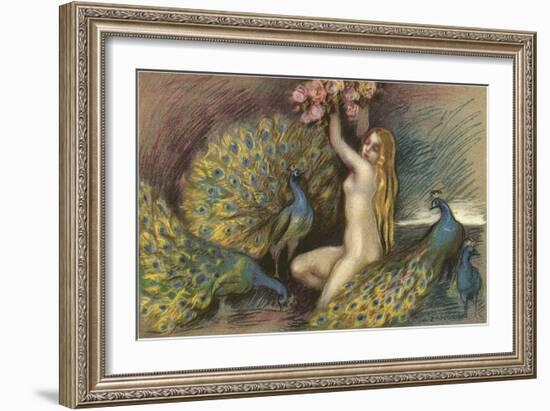Nude Blonde with Peacocks-null-Framed Art Print