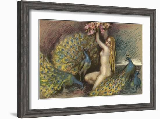 Nude Blonde with Peacocks-null-Framed Art Print