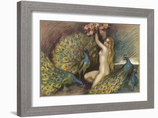 Nude Blonde with Peacocks-null-Framed Art Print